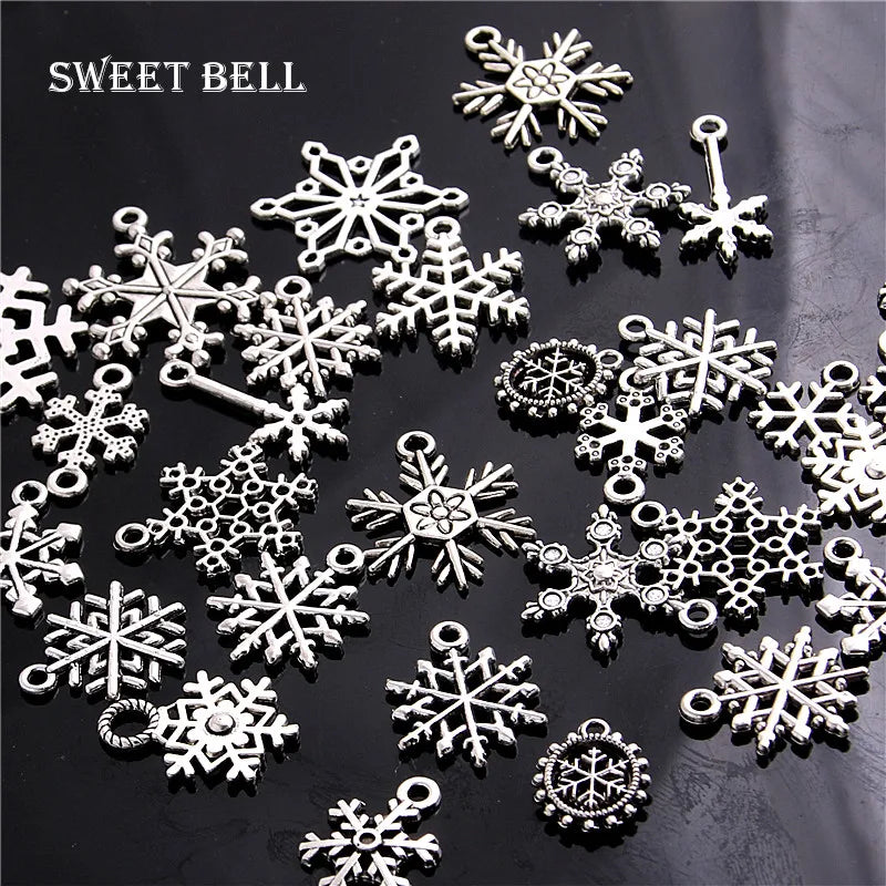 100pcs Vintage Christmas Snowflake Charms for DIY Jewelry Making
