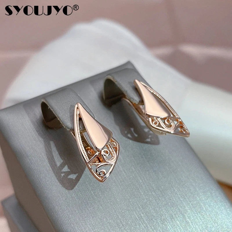 Vintage 585 Rose Geometric Earrings Women's Jewelry
