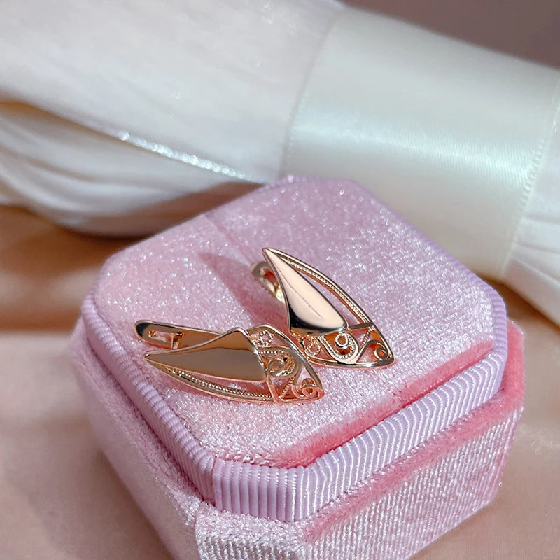Vintage 585 Rose Geometric Earrings Women's Jewelry