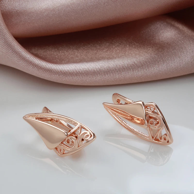 Vintage 585 Rose Geometric Earrings Women's Jewelry