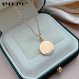 Rose Round Coin Dangle Women's Necklace with Zircon