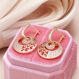 Rose Drop Earrings Rhinestone Circle Crystal Jewelry Zircon Long Earrings