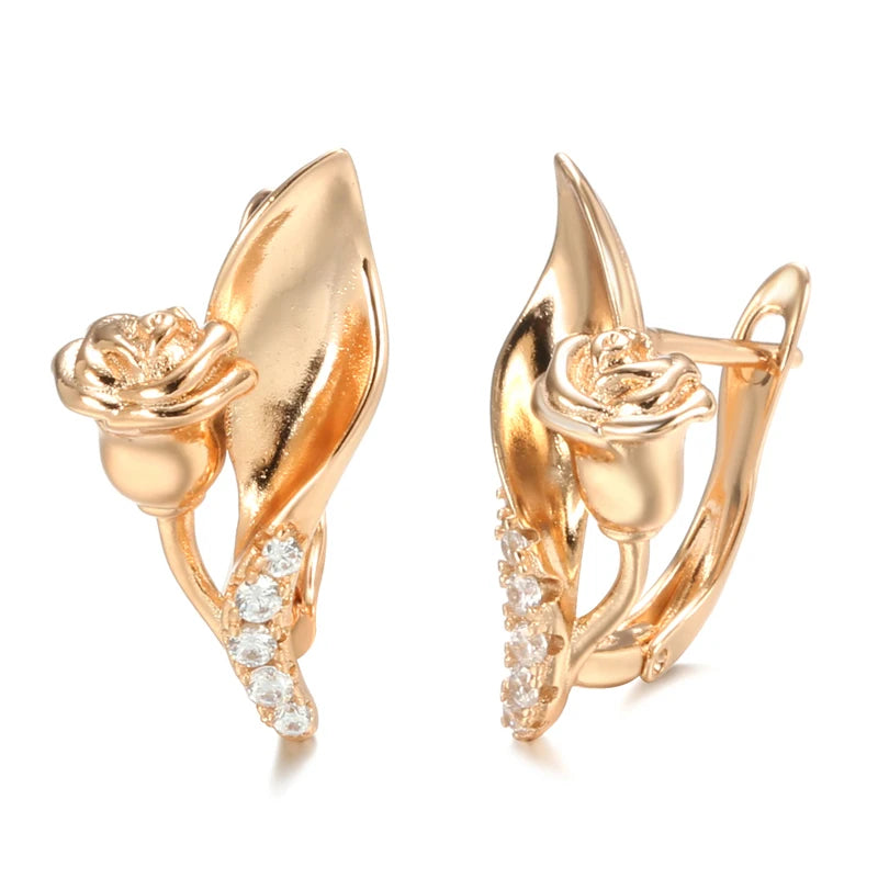 Rose Flower Zirconia Earrings Weeding Jewelry Romantic Gift