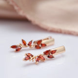 Rose Red Leaf Drop Earrings Zircon Wedding Jewelry Vintage Dangle Earrings