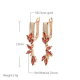 Rose Red Leaf Drop Earrings Zircon Wedding Jewelry Vintage Dangle Earrings