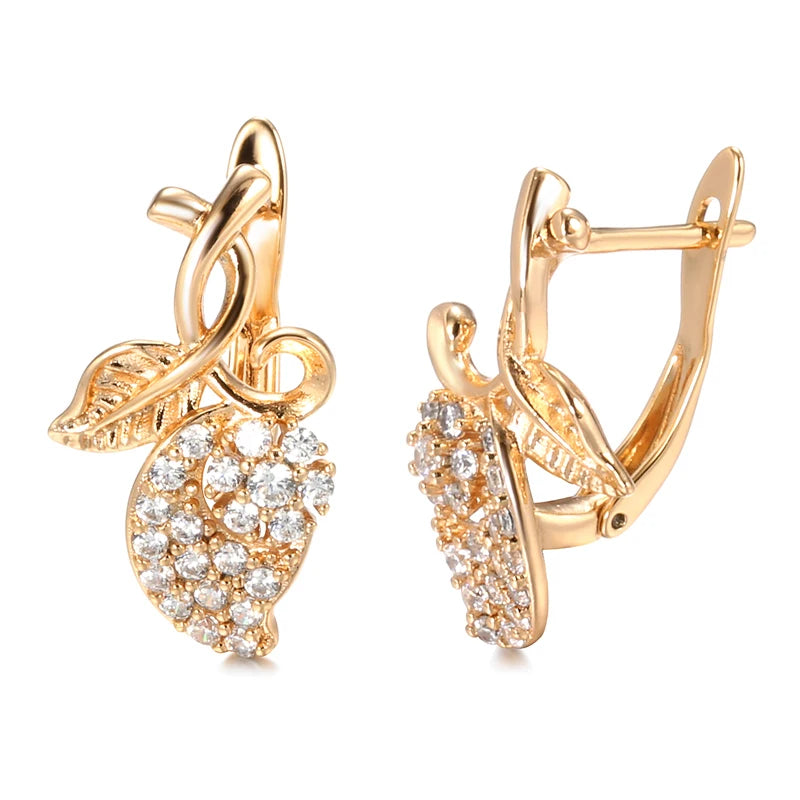 Crystal Zircon Rose Earrings for Women, Lady's Jewelry Stud Earrings