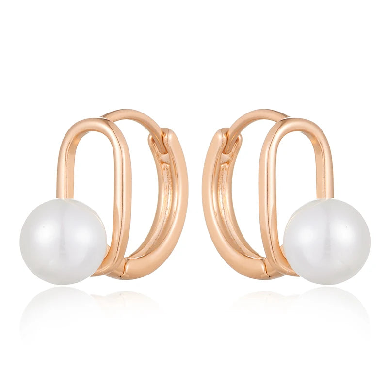 Rose Gold Pearl Stud Earrings for Women 585 Jewelry
