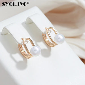 Rose Gold Pearl Stud Earrings for Women 585 Jewelry