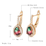 Colorful Stone Earrings 585 Rose Water Drop Tourmaline Fine Jewelry