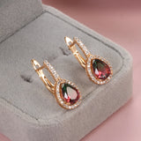 Colorful Stone Earrings 585 Rose Water Drop Tourmaline Fine Jewelry