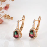 Colorful Stone Earrings 585 Rose Water Drop Tourmaline Fine Jewelry