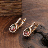 Colorful Stone Earrings 585 Rose Water Drop Tourmaline Fine Jewelry