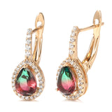 Colorful Stone Earrings 585 Rose Water Drop Tourmaline Fine Jewelry