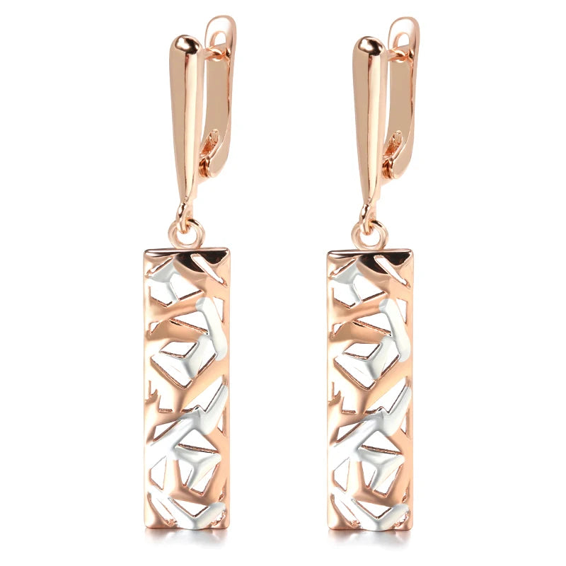 Geometric Hollow Pendant Earrings 585 Rose and Silver Dichroic Plating