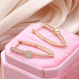 Green Natural Zircon V Shape Earrings 585 Rose All Matching Daily Jewelry