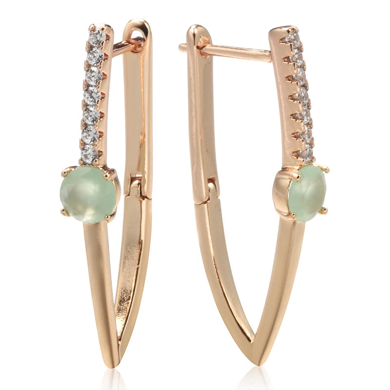 Green Natural Zircon V Shape Earrings 585 Rose All Matching Daily Jewelry