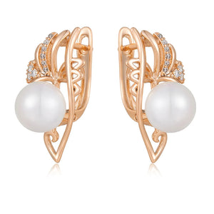 Elegant Zircon Pearl Drop Earrings 585 Party Jewelry