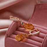 Water Drop Zircon Inlay Rose Gold Pendant Earrings