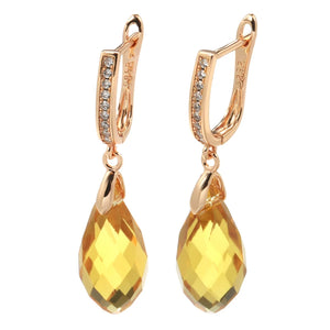 Water Drop Zircon Inlay Rose Gold Pendant Earrings