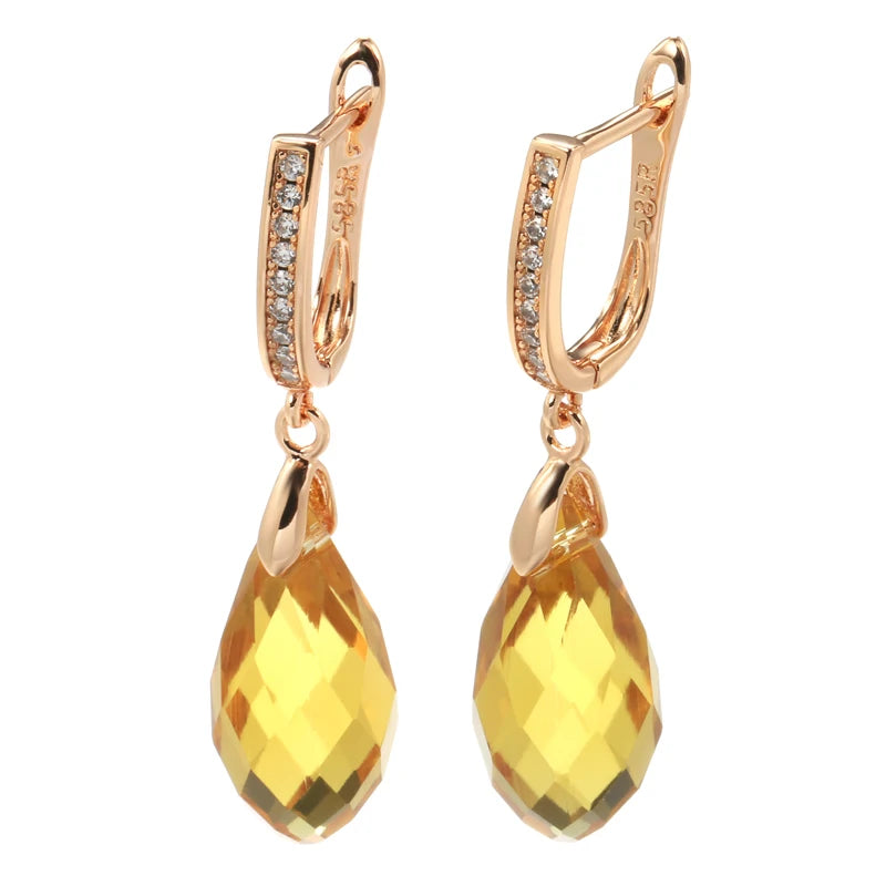 Water Drop Zircon Inlay Rose Gold Pendant Earrings