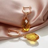 Water Drop Zircon Inlay Rose Gold Pendant Earrings