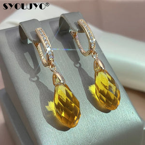 Water Drop Zircon Inlay Rose Gold Pendant Earrings