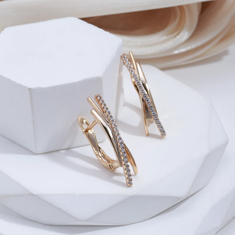 Minimalist 585 Rose Clips Earrings for Women Natural Zircon Jewelry