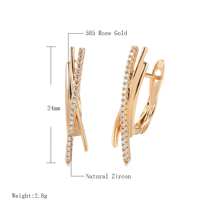 Minimalist 585 Rose Clips Earrings for Women Natural Zircon Jewelry