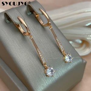 Long Pendant Earrings 585 Rose Natural Zircon Micro Wax Mosaic Jewelry