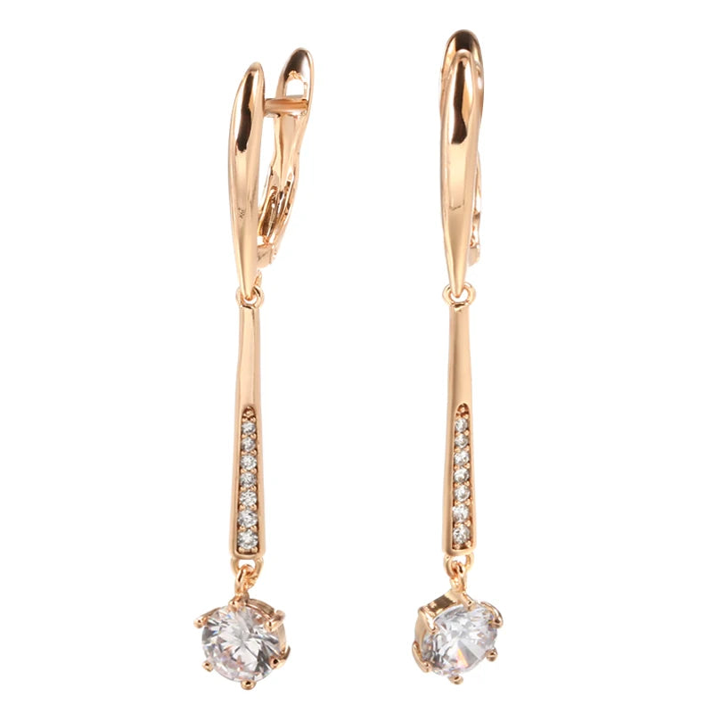 Long Pendant Earrings 585 Rose Natural Zircon Micro Wax Mosaic Jewelry