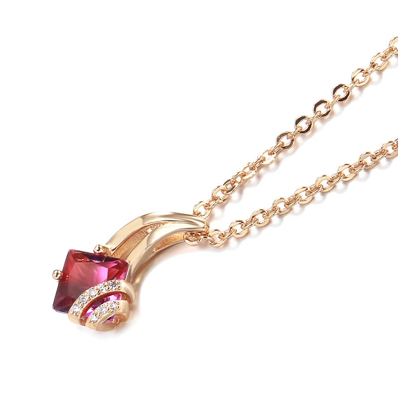 Garnet Red Zircon Necklace 585 Rose Pendant Crystal Flower