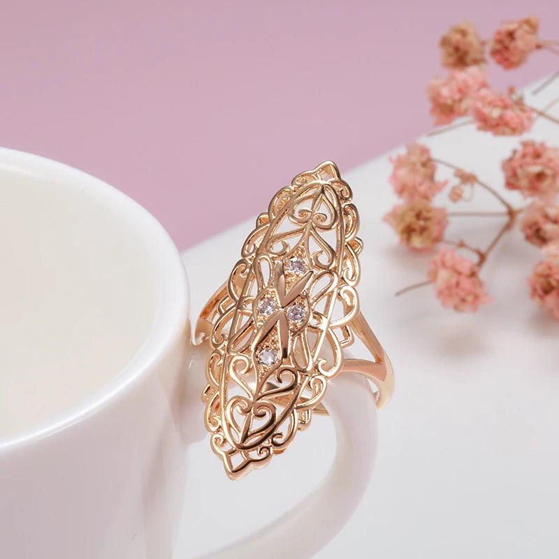 Vintage 585 Golden Rings For Women Cutout Party Jewelry
