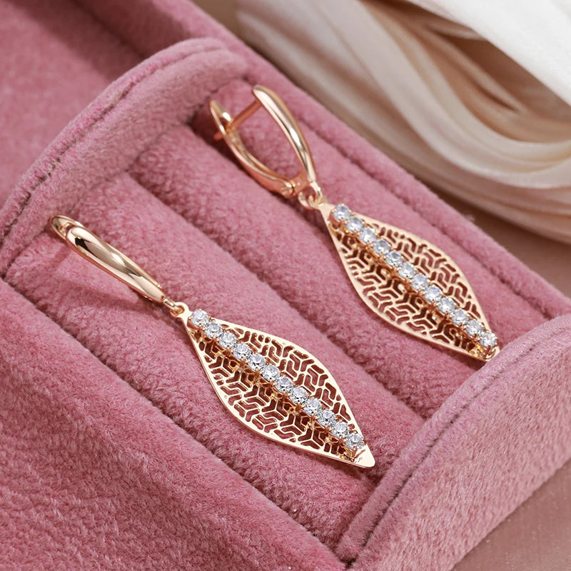 Vintage Natural Zircon Long Drop Earrings 585 Rose Jewelry Gift
