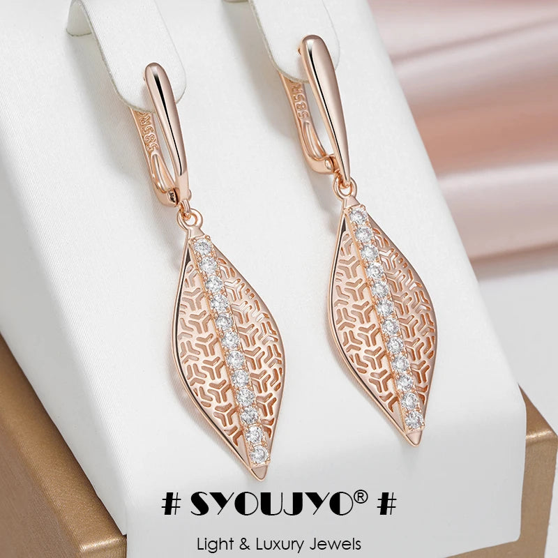 Vintage Natural Zircon Long Drop Earrings 585 Rose Jewelry Gift