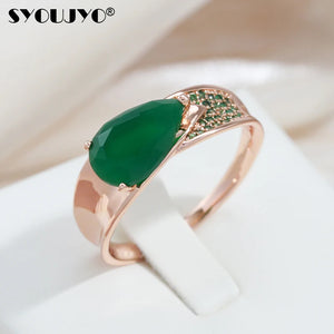 Dark Green Opal Water Drop Ring 585 Rose Fine Jewelry