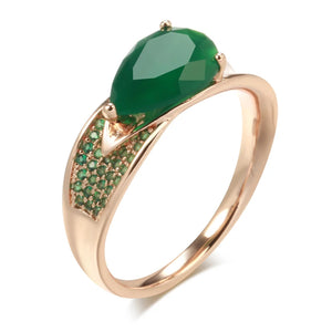Dark Green Opal Water Drop Ring 585 Rose Fine Jewelry