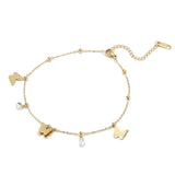 316L Stainless Steel Butterfly Zircon Beads Anklet - Women Girl Leg Chain