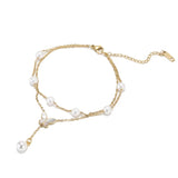 316L Stainless Steel Double Layer Butterfly Pearl Anklets for Women Girls