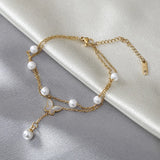 316L Stainless Steel Double Layer Butterfly Pearl Anklets for Women Girls