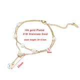 316L Stainless Steel Double Layer Butterfly Pearl Anklets for Women Girls
