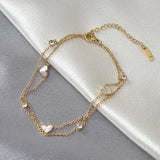 SZN 316L Stainless Steel Love Heart Beads Anklets Multi-layer Chains Jewelry