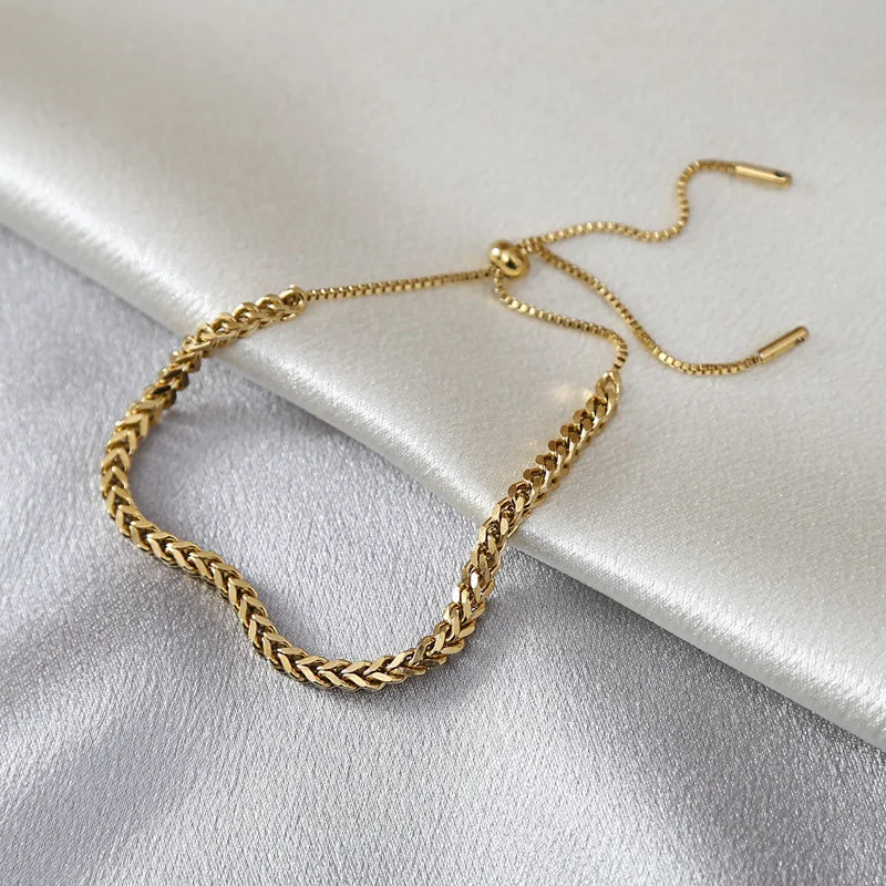 316L Stainless Steel Wheat Ear Charm Bracelet Adjustable Bead Round for Women