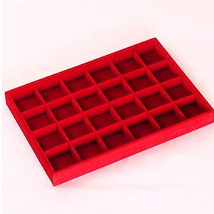 Red Velvet Jewelry Ring Display Case Tray Holder Earrings Storage Box
