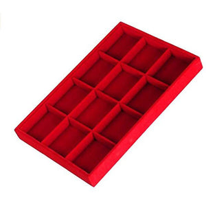 Red Velvet Jewelry Ring Display Case Tray Holder Earrings Storage Box