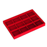 Red Velvet Jewelry Ring Display Case Tray Holder Earrings Storage Box