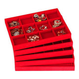 Red Velvet Jewelry Ring Display Case Tray Holder Earrings Storage Box