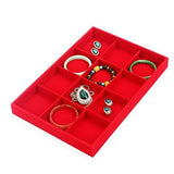 Red Velvet Jewelry Ring Display Case Tray Holder Earrings Storage Box
