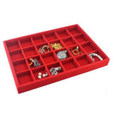 24 Compartment Red Velvet Jewelry Tray Drawer Organizer Storage