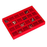 24 Compartment Red Velvet Jewelry Tray Drawer Organizer Storage