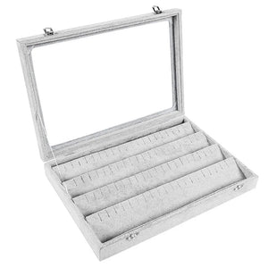 32 Pairs Clear Lid Earrings Organizer Gray Velvet Jewelry Tray Display